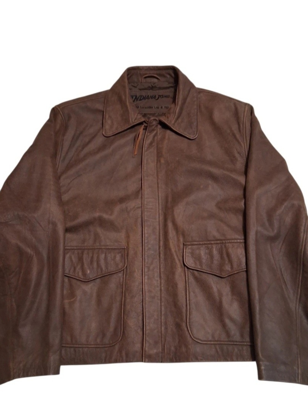 2008 Indiana Jones Lucasfilm Mens Size XL Brown Zip Up Distressed Leather Jacket